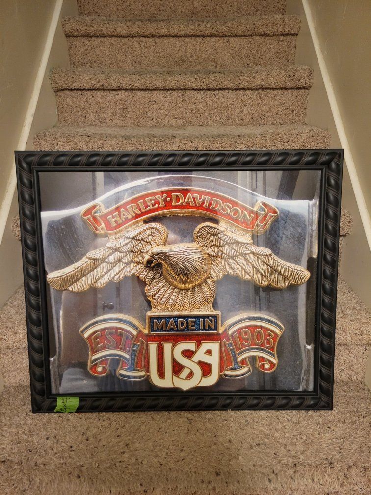 Framed Harley-Davidson Eagle Made in USA Wall Decor Sign (27" x 23")