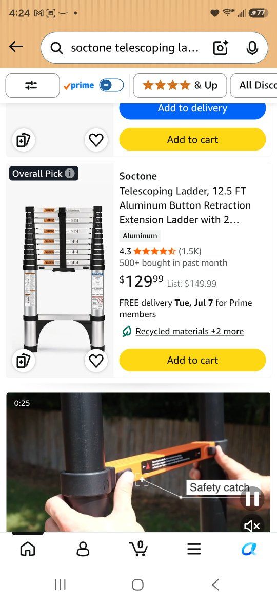 New in box Soctone 12.5 FT Aluminum Telescoping Ladder ZL011101 Button Retraction Extension Ladder