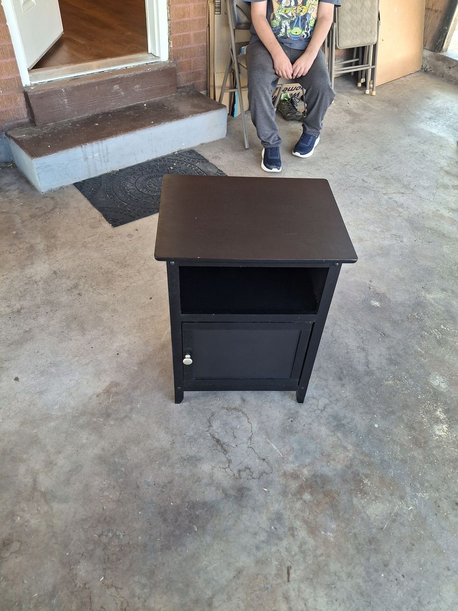Black Nightstand/End Table with Storage Cabinet and Open Shelf