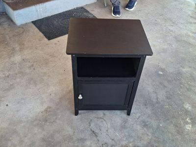 Black Nightstand/End Table with Storage Cabinet and Open Shelf