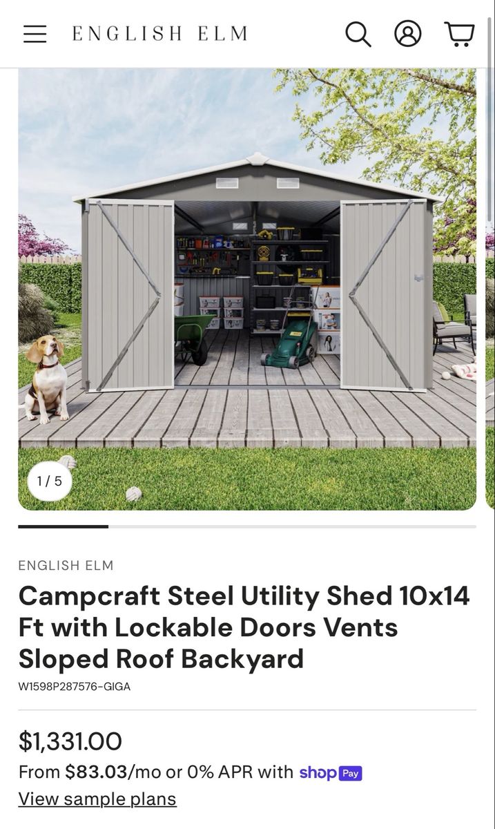 Campcraft 10x14 Ft Steel Utility Shed with Lockable Double Doors, Vents & Sloped Roof