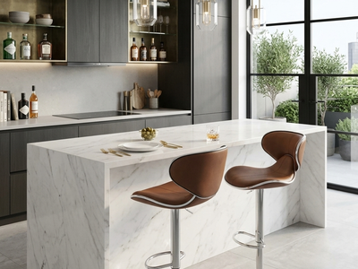 Adjustable Brown Leatherette & Chrome Swivel Bar Stools - Set of 2