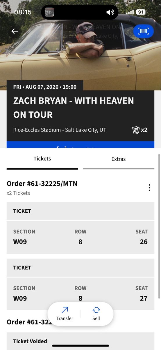 2 Zach Bryan Tickets - Salt Lake City, UT - Aug 7, 2026 - Rice-Eccles Stadium - Section W09