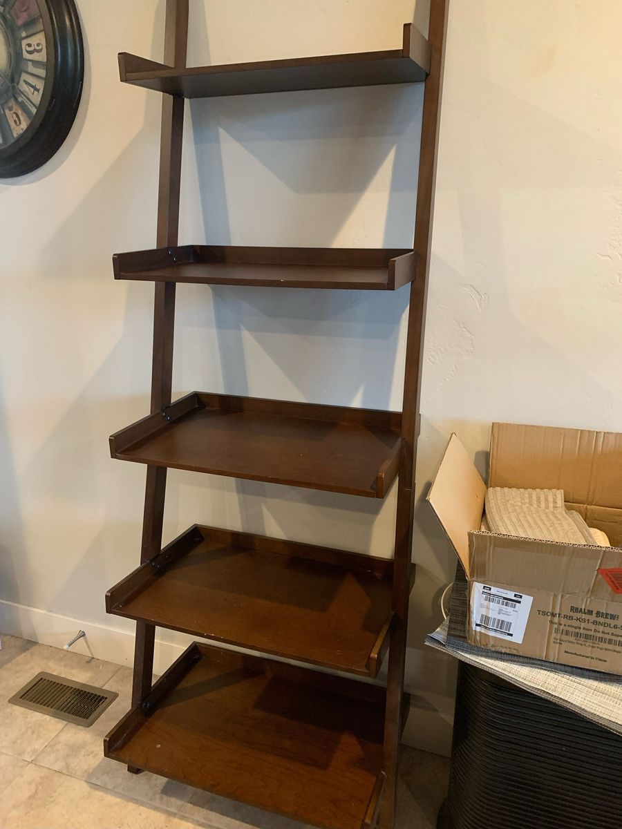 Dark Wood 5-Tier Ladder Shelf Bookshelf