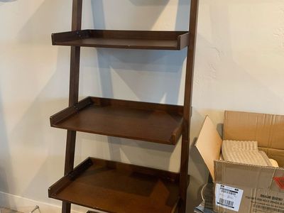 Dark Wood 5-Tier Ladder Shelf Bookshelf