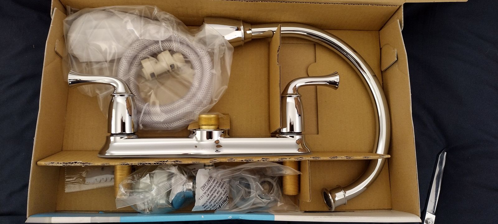 Kitchen Faucet Chrome Finish, Dual Handle, Pull-Out Sprayer, New in Box
