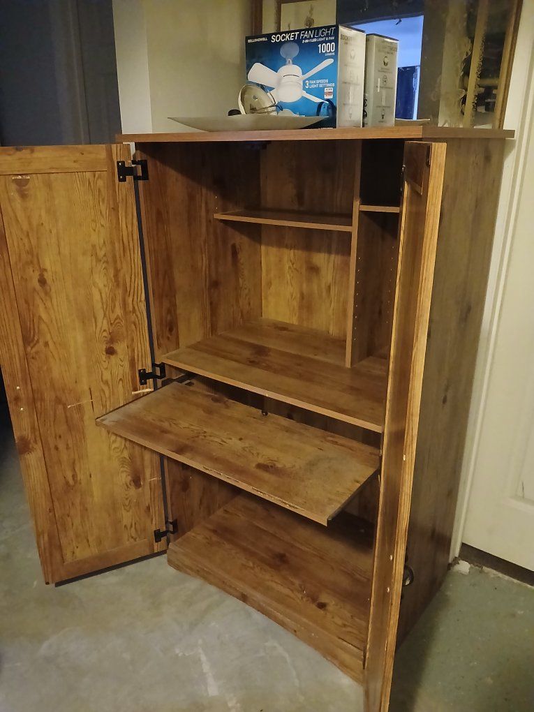 Wooden Armoire Desk Wardrobe Storage Cabinet with Keyboard Tray & Shelves