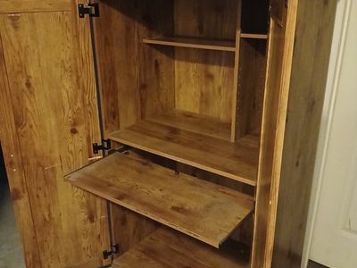 Wooden Armoire Desk Wardrobe Storage Cabinet with Keyboard Tray & Shelves
