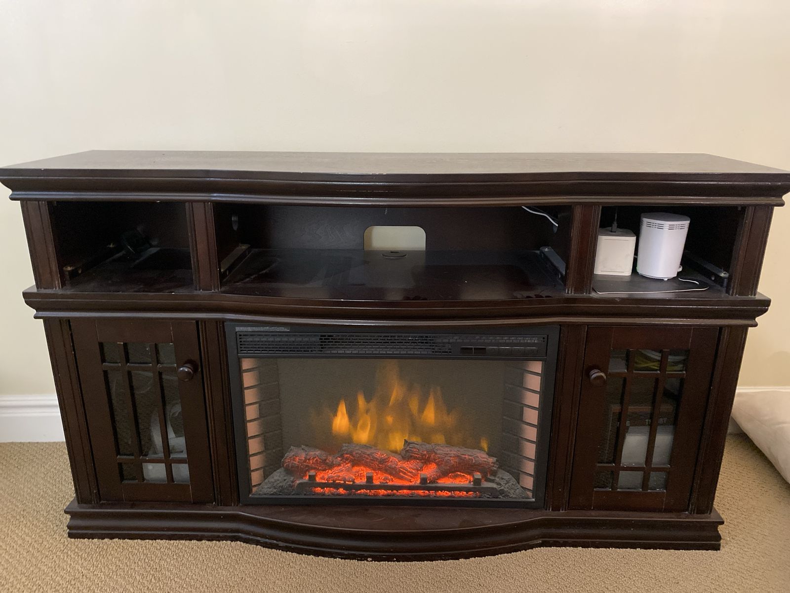 Dark Wood Electric Fireplace TV Stand Media Console