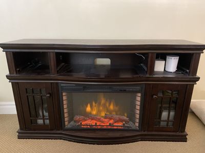 Dark Wood Electric Fireplace TV Stand Media Console