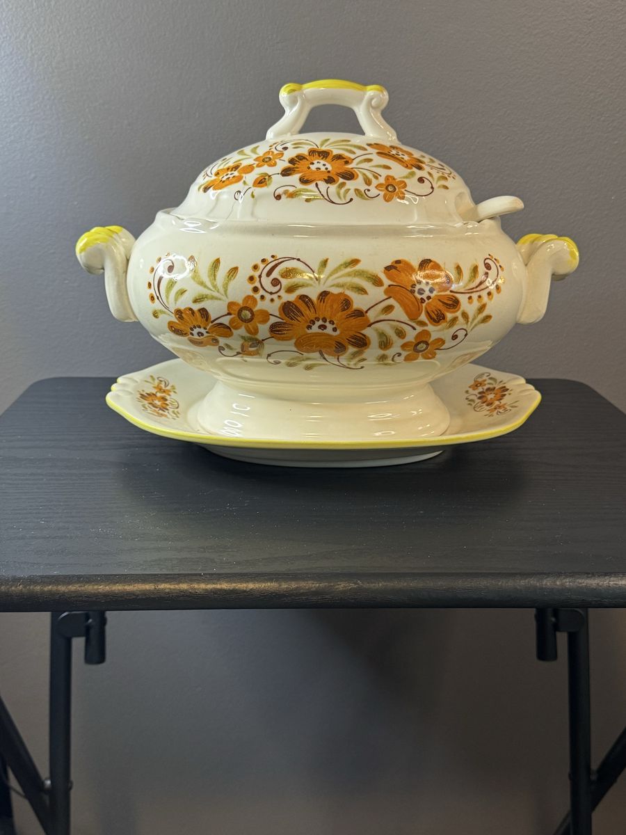 Vintage Japanese Floral Soup Tureen with Ladle & Platter