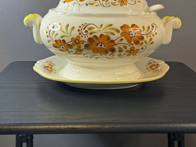 Vintage Japanese Floral Soup Tureen with Ladle & Platter