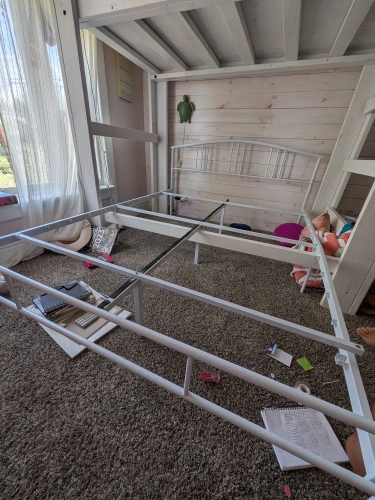 White Metal Bed Frame Queen Size Headboard