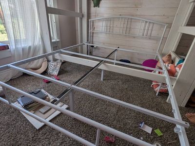 White Metal Bed Frame Queen Size Headboard