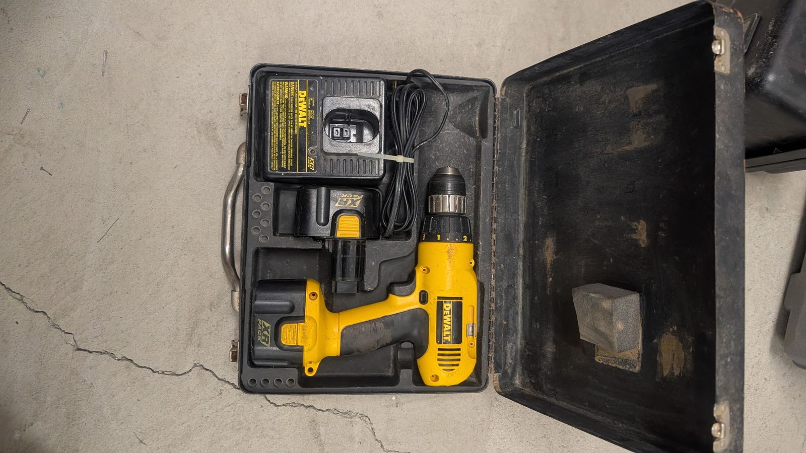 DeWalt drill + charger with 2 batteries in metal case $50.00