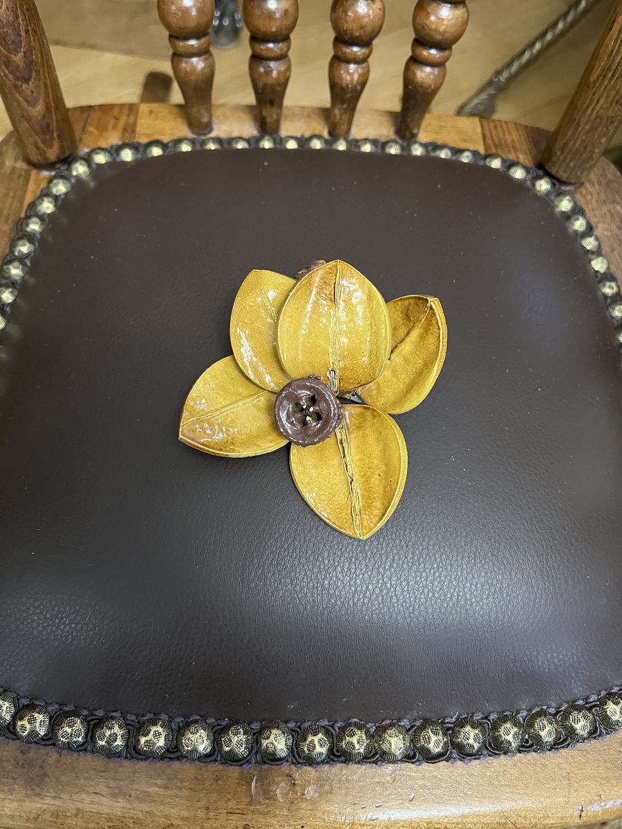 Gold Leather Flower Pin 1940's-1960's - Vintage