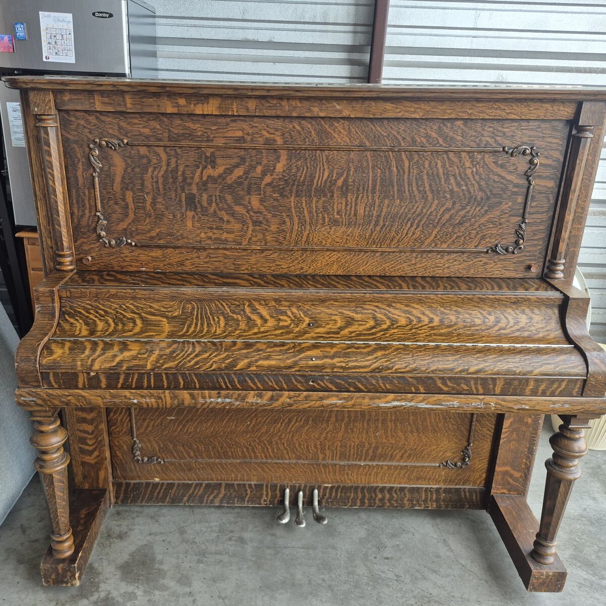 antique Tiger Oak Kimball Piano.