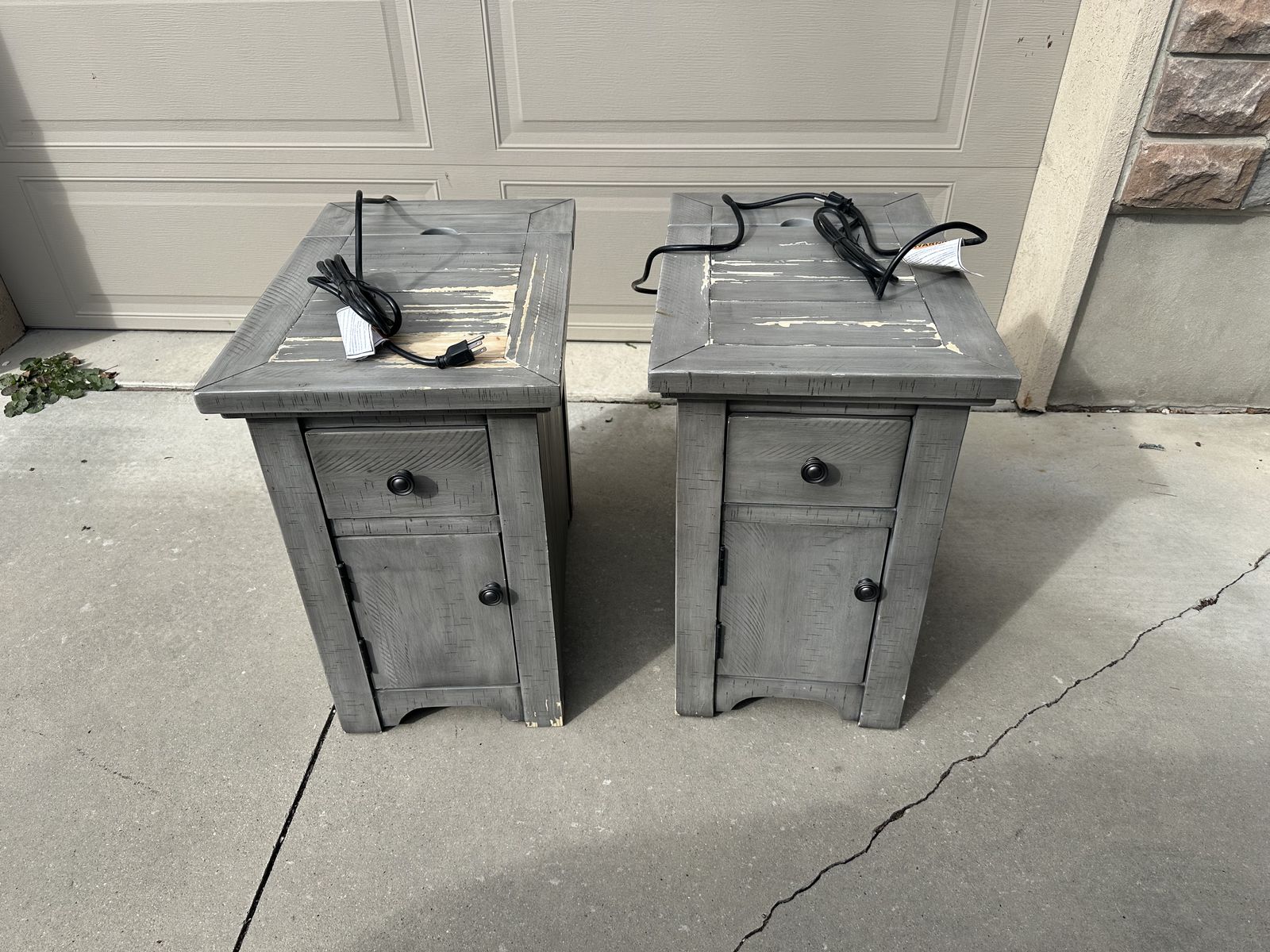 2 Wood Nightstands with USB & Outlets