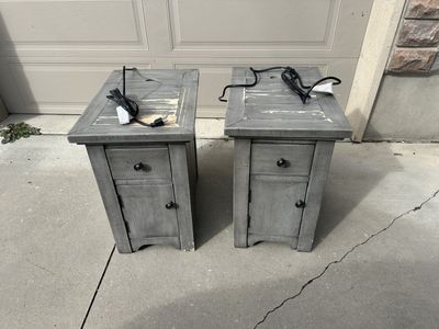 2 Wood Nightstands with USB & Outlets