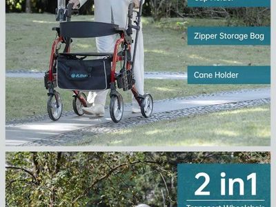 Elenker 2-in-1 Rollator Walker & Transport Wheelchair - Purple