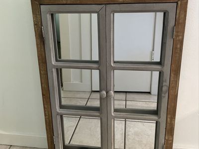 Windowpane Wood Mirror and Canvas Word Wall Art