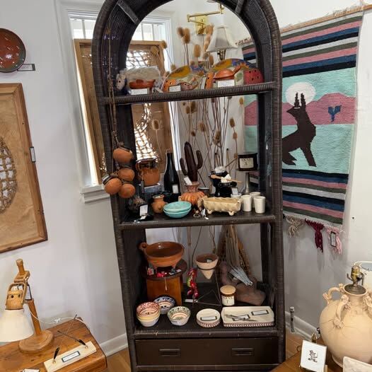 Vintage Dark Brown Wicker Bookshelf with 2 drawers