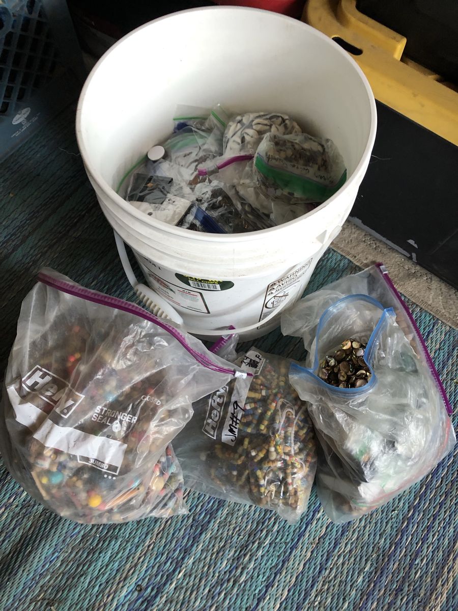 Bulk Lot Crafting Supplies - Assorted Beads, Shells, and Jewelry Making Accessories in Bucket