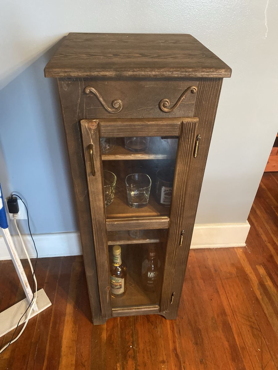 Handmade Wooden Bar Cabinet with Glass Door and Shelves