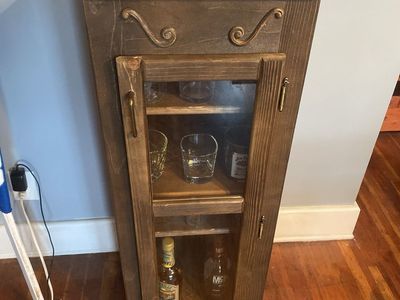 Handmade Wooden Bar Cabinet with Glass Door and Shelves