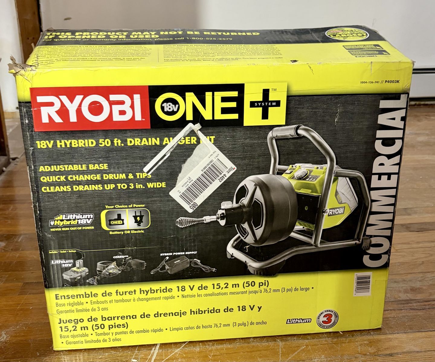 Ryobi One 18V HYBRID 50 ft. DRAIN AUGER Kit