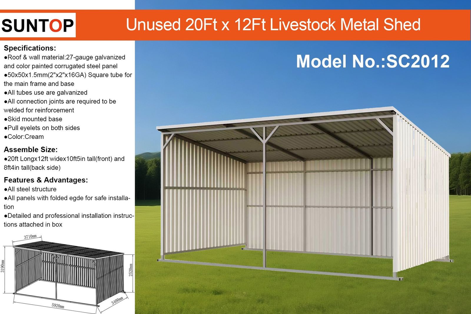 LIVESTOCK SHELTER 12 FT X 20 FT
