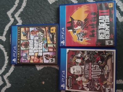 Red Dead Redemption 2, GTA V Premium, Sleeping Dogs Definitive Edition PS4 Games Lot