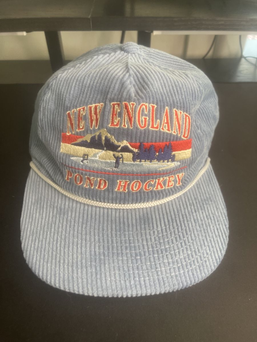 New England Pond Hockey Corduroy Snapback Hat Cap - Blue, One Size, Embroidered Logo