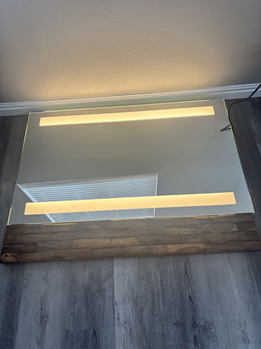 New Lighted Mirror with Wood Accent