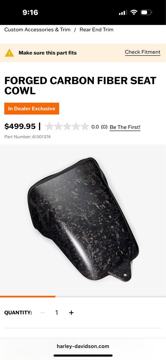 Harley-Davidson Forged Carbon Fiber Rear Seat Cowl - Part #61301374, New, Dealer Exclusive