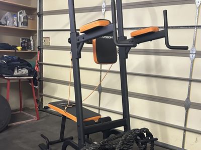 HARISON Power Tower with Foldable Bench + Heavy Duty Battle Rope Bundle