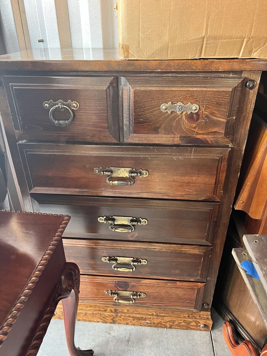 Vintage Solid Wood Dresser 5 Drawer Chest