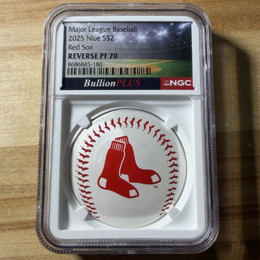 2025 Niue $2 Red Sox Baseball Silver Coin Reverse PF 70 BullionPLUS NGC MLB