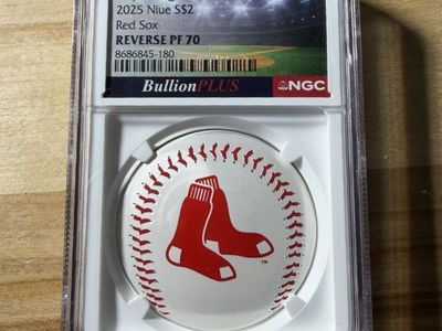 2025 Niue $2 Red Sox Baseball Silver Coin Reverse PF 70 BullionPLUS NGC MLB