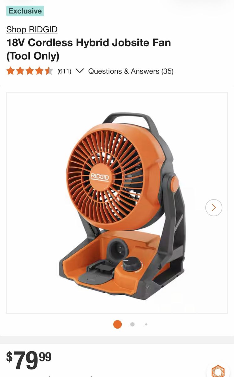 New RIDGID 18V Cordless Hybrid Jobsite Fan (Tool Only)