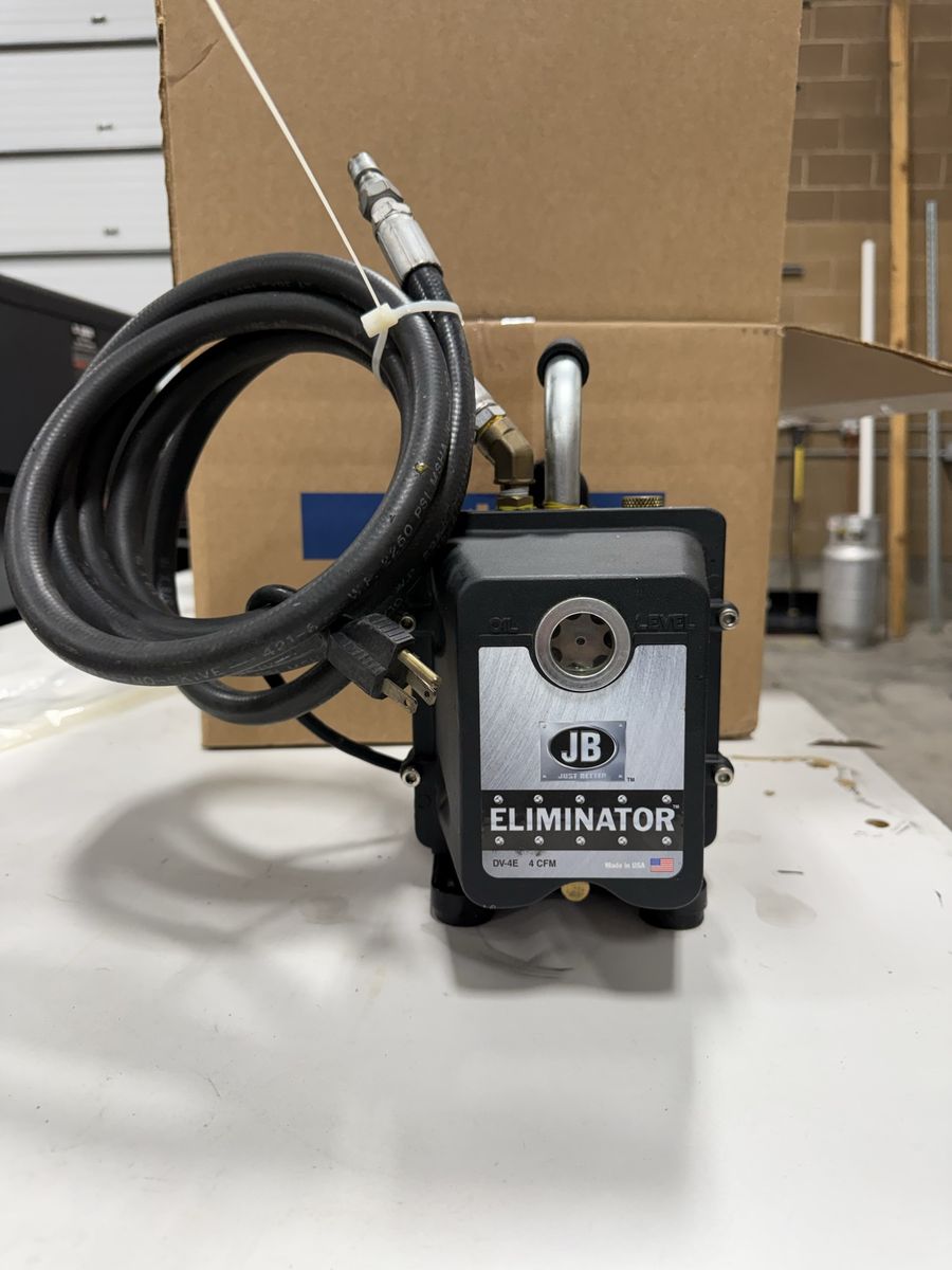 JB Eliminator DV-4E Vacuum Pump — 4 CFM, 2-Stage, Made in USA, Hose and Gauge