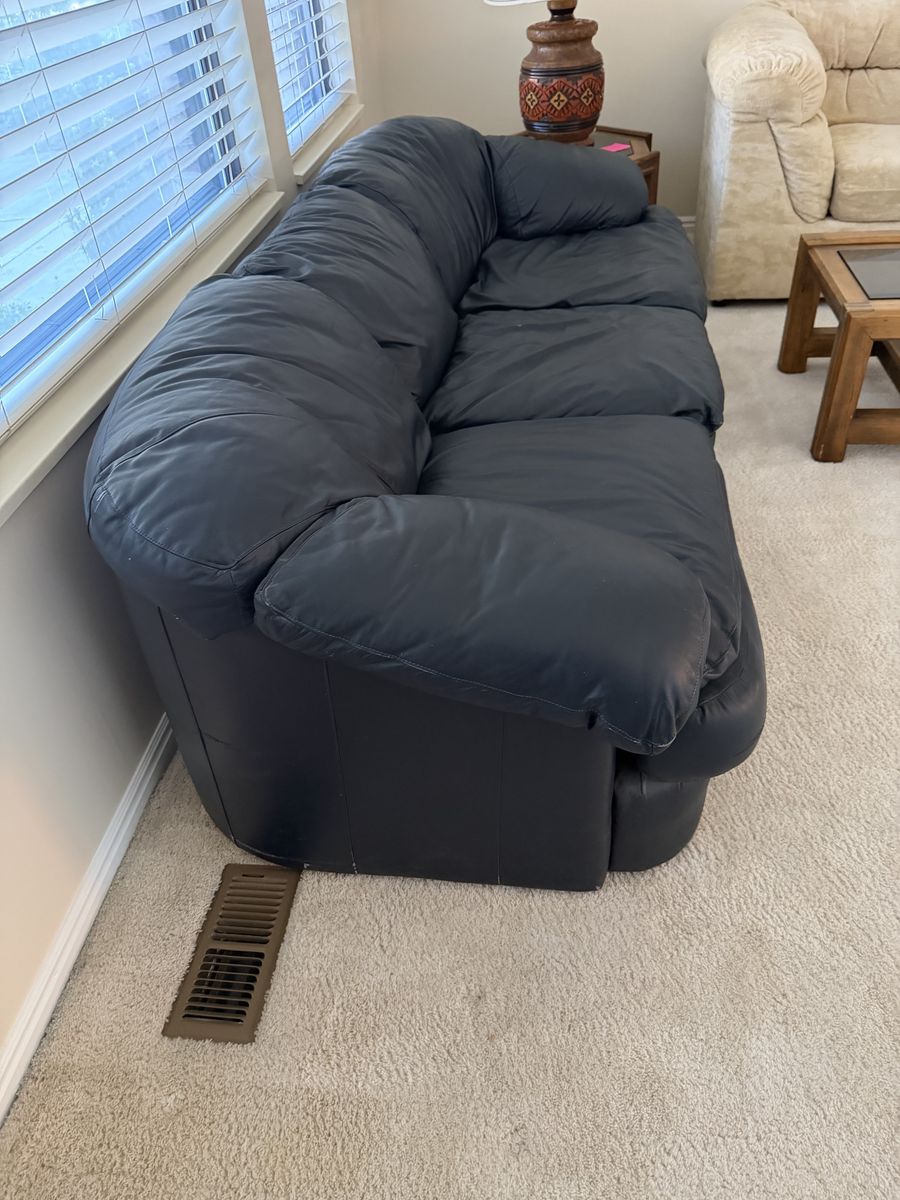 Blue leather sofa