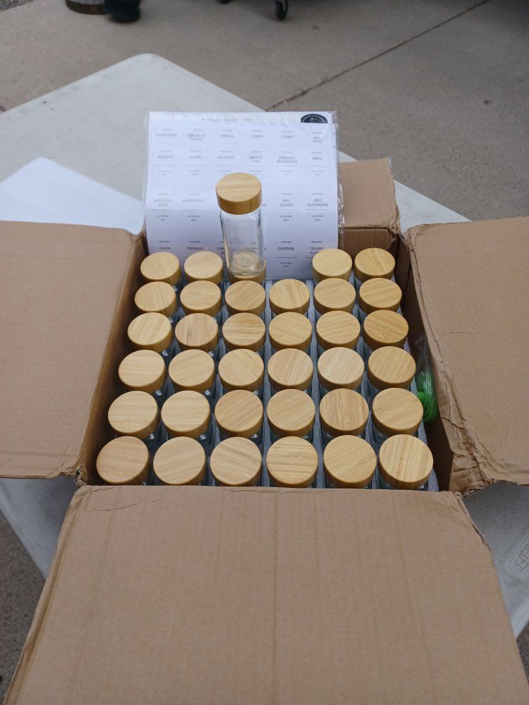 Unbranded Glass Spice Jars with Bamboo Lids - Set of 36, Square Shape with Labels Included