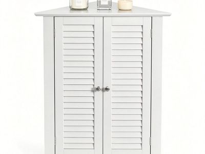 New in the box! COSTWAY Wooden Corner Cabinet, Corner Storage Organizer (White)