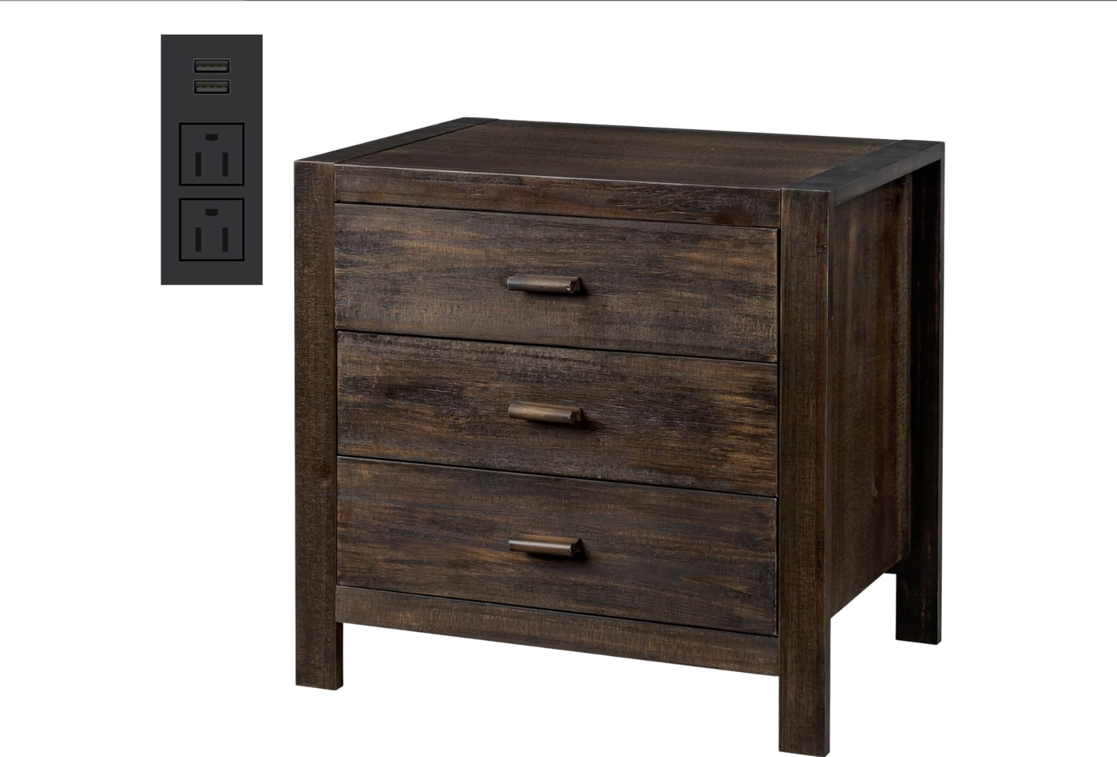 New in box, Nightstand with Charging Station, Solid Pine Wood 3 Drawer Night Stands