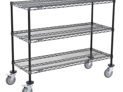 NEW Nexel®, 3 Shelf, Shelf Cart, Black Epoxy, 48"W x 18"D x 40"H, Poly Casters, 4 Swivel, 2 Brake