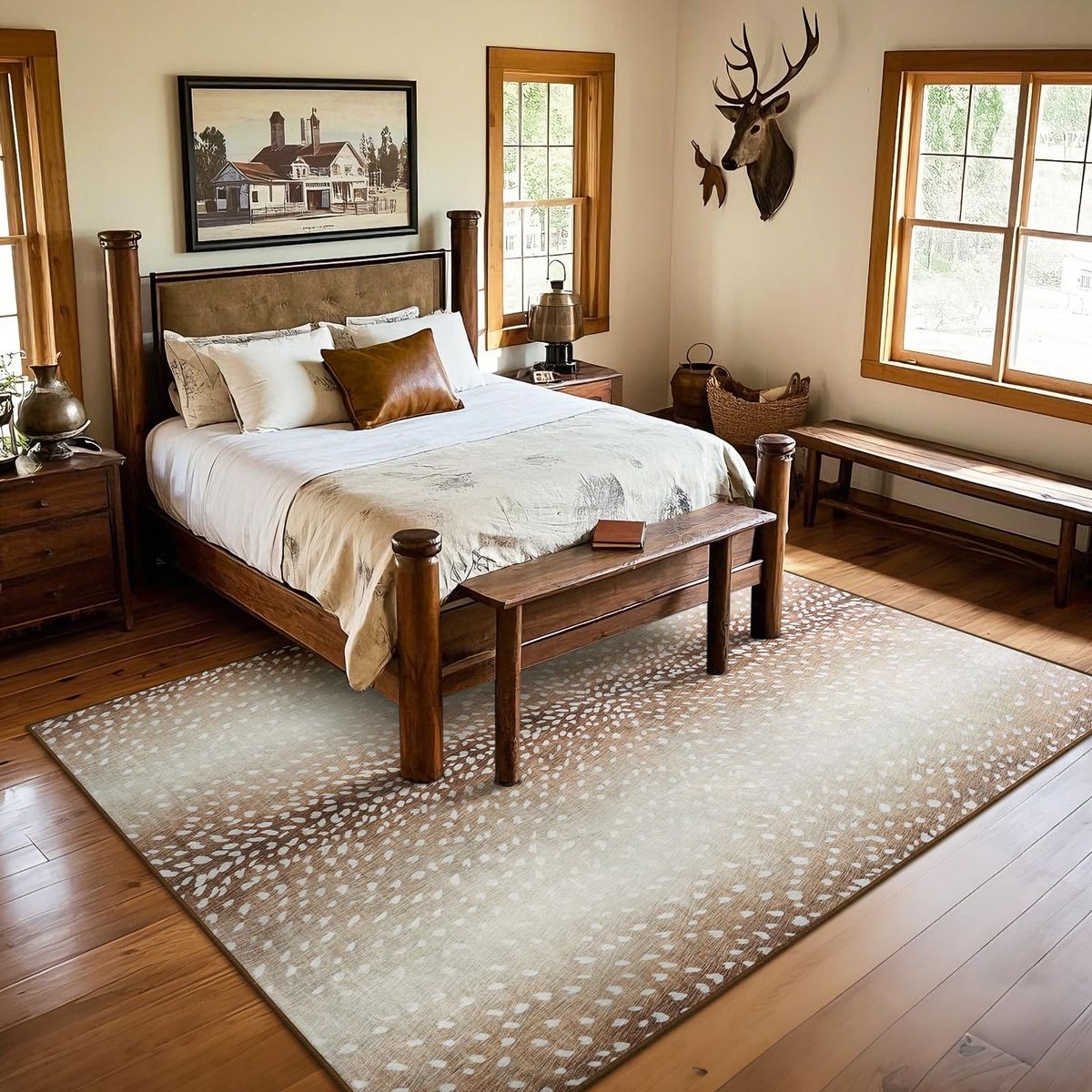 Safavieh Natural Fiber Fawn Print Area Rug, 5’ ft 7 ft Jute/Cotton Blend, Brown/Ivory