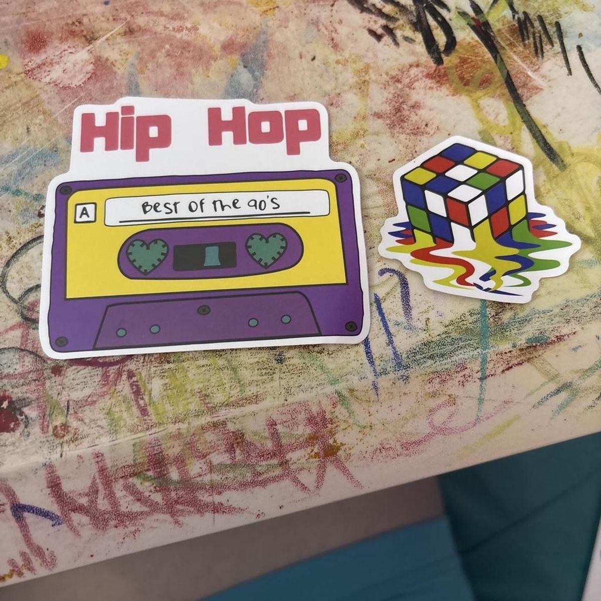Retro 90s Hip Hop Cassette & Rubik's Cube Sticker Pack - 2-Piece Nostalgia Decal Set