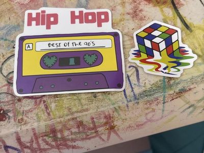 Retro 90s Hip Hop Cassette & Rubik's Cube Sticker Pack - 2-Piece Nostalgia Decal Set