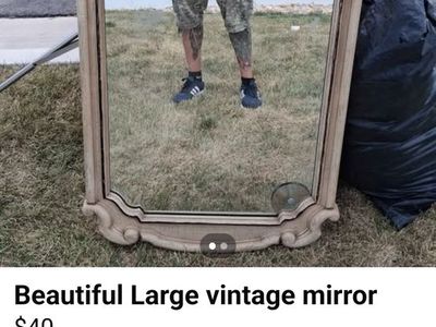 Large Vintage Ornate Gold Carved Wood Frame Wall Floor Mirror - Floral Details, Excellent Condition